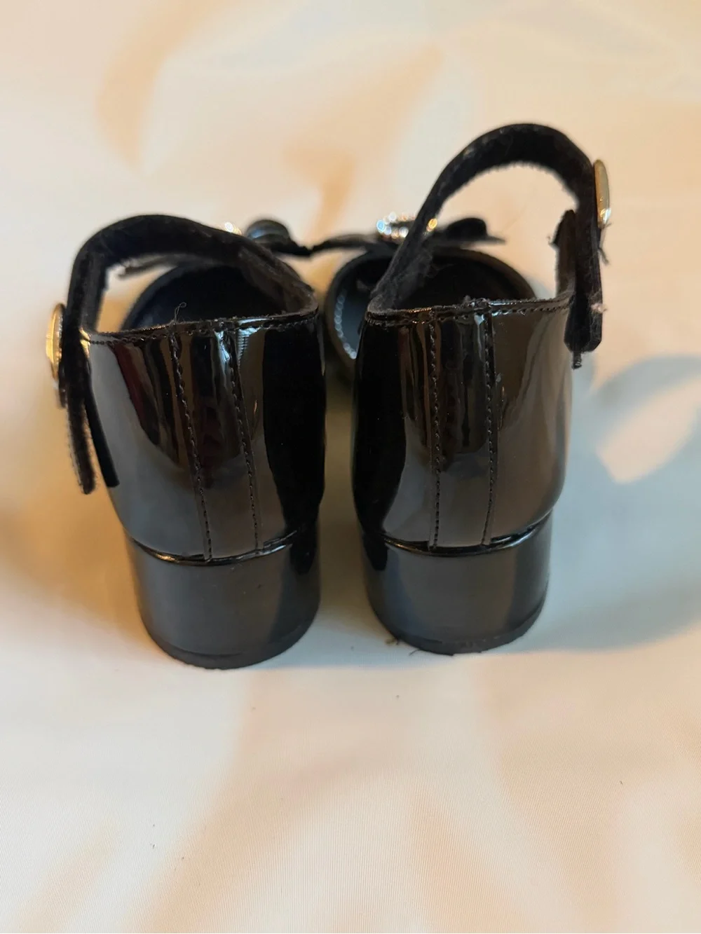 Girls' Rachel Shoes Black Patent Dress Shoes with Bow and Rhinestone